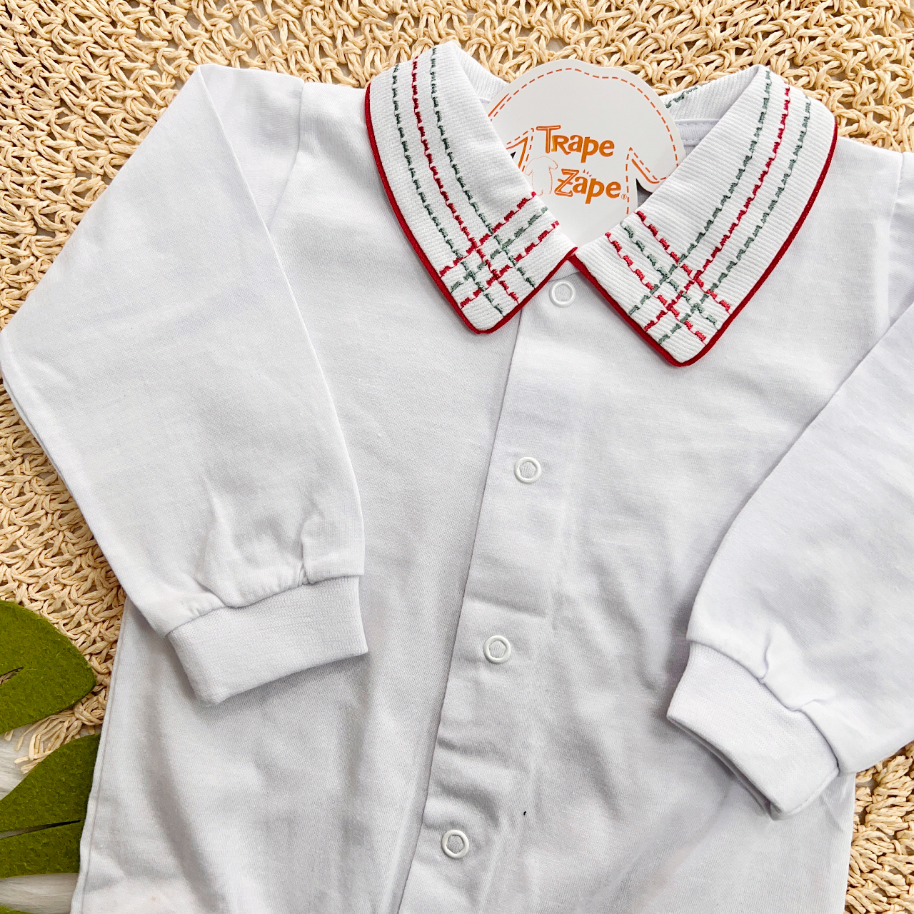  body gola bordada- pontilhado vermelho e verde